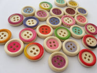 25 Boutons couleurs variées - lot de boutons en bois 15mm