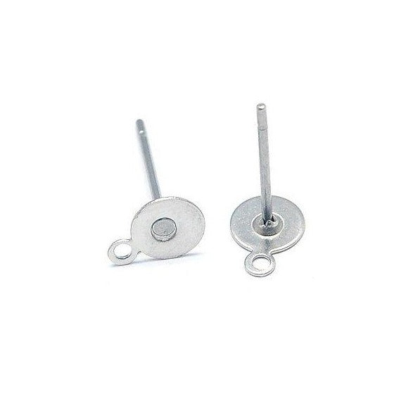 Stainless steel earring post with loop - 5mm, 6mm, 8mm, 10mm