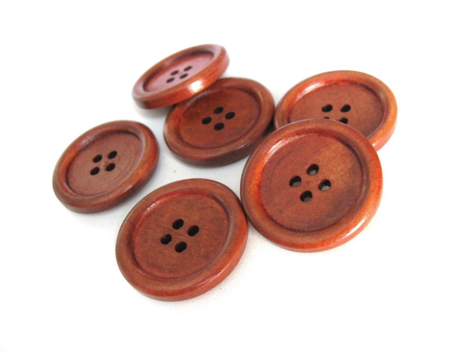 Maroon brown Wooden Sewing Buttons 30mm - set of 6 natural wood button