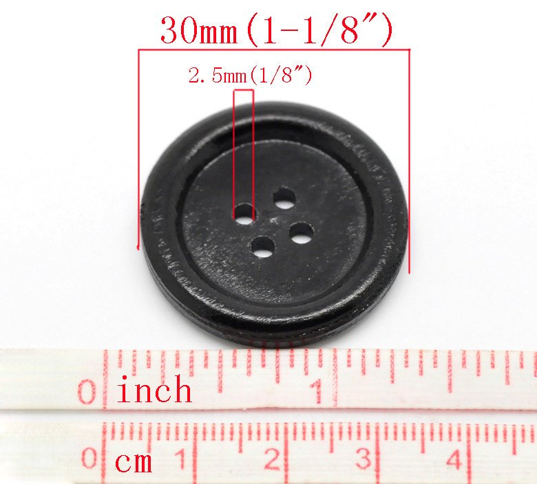 Bouton de bois noir de 3cm - ensemble de 6 boutons en bois teint