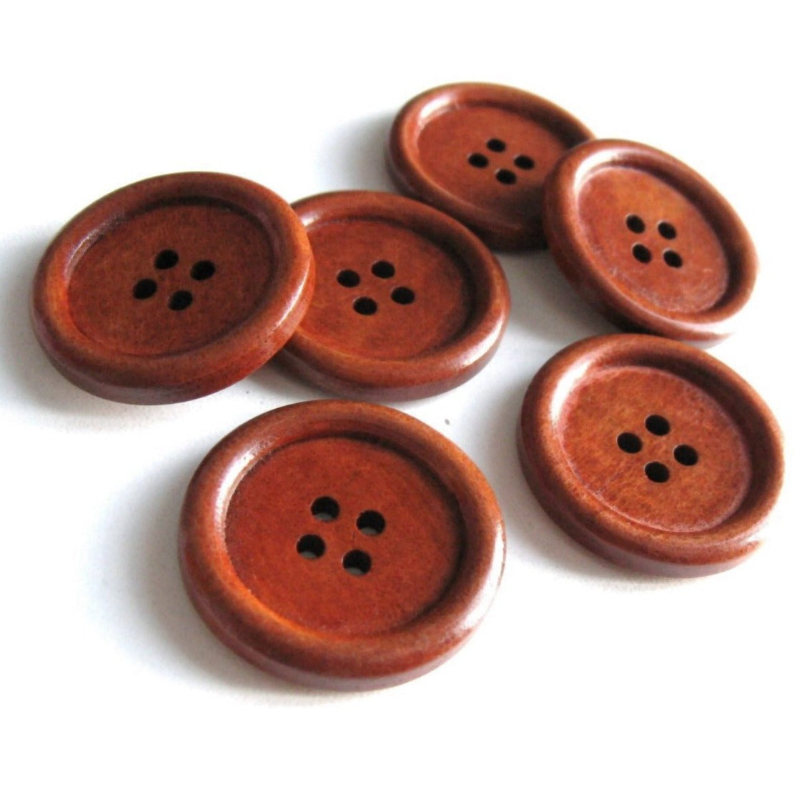 Bouton de bois brun rouge de 3cm - ensemble de 6 boutons en bois naturel