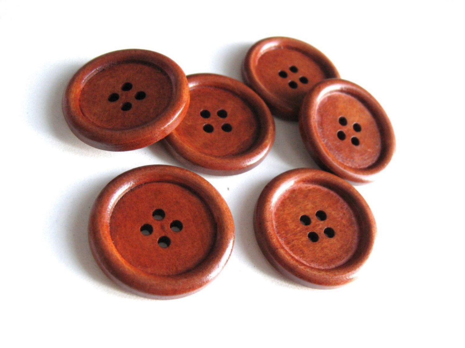 Maroon brown Wooden Sewing Buttons 30mm - set of 6 natural wood button