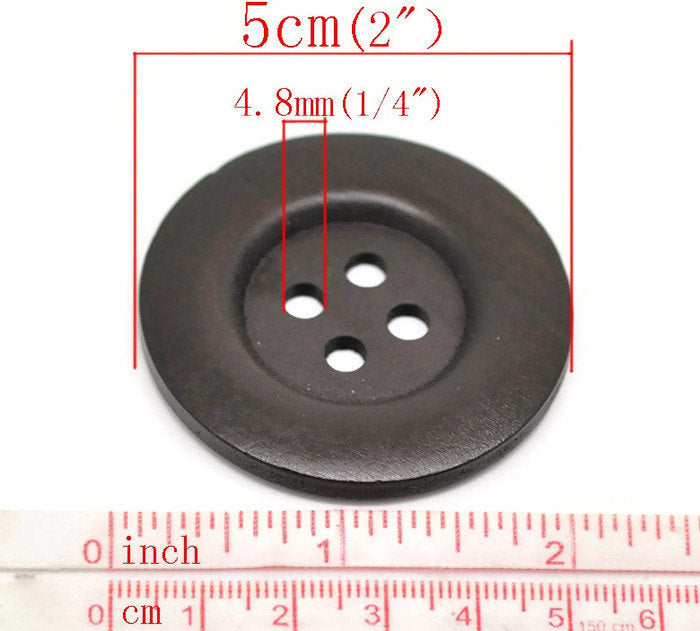Extra large button - 3 dark brown wooden buttons 50mm (2")