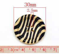 Bouton de bois avec motif zèbre de 3cm - ensemble de 6 boutons boutons noir et bois naturel