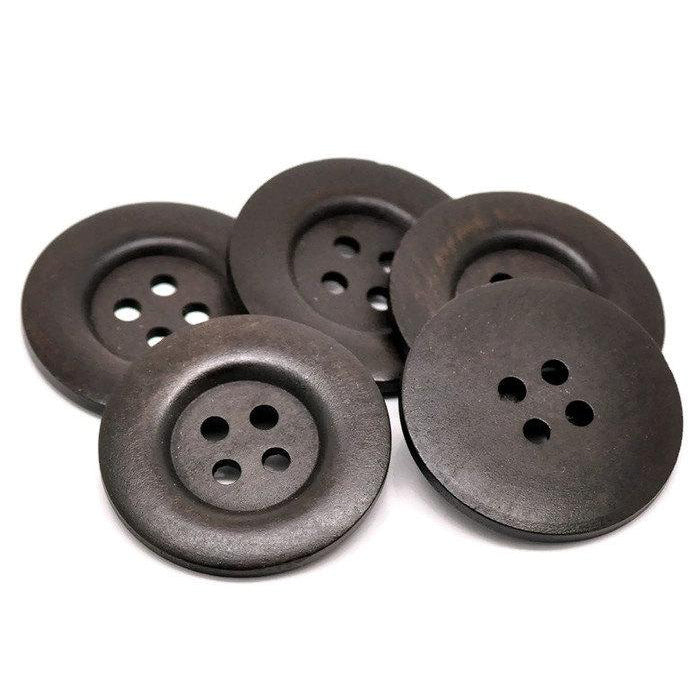 Extra large button - 3 dark brown wooden buttons 50mm (2")