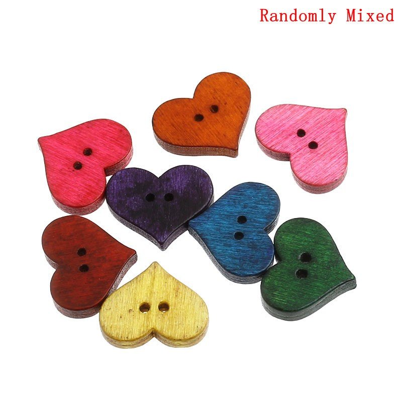 Hearts shapes 25 Mixed Colors Buttons - Wood sewing buttons 20mm