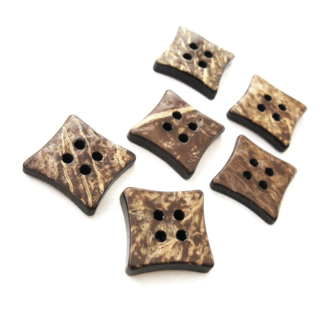 6 Brown Coconut Shell Buttons 14mm -  Square shape
