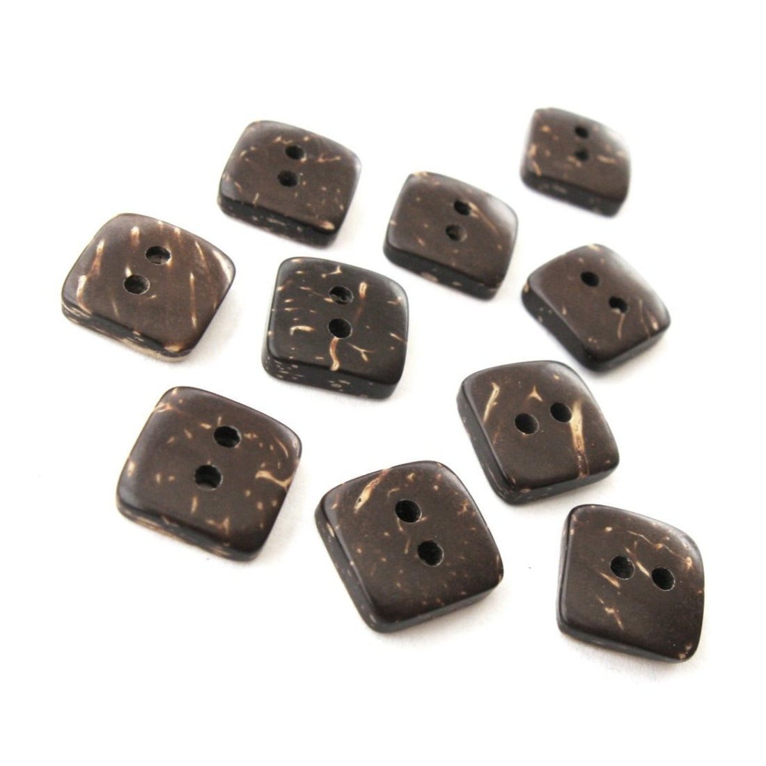 10 Brown Coconut Shell Buttons 9mm -  Tiny square shape