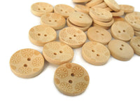 Wooden button - Flower Pattern Unfinished Wood Sewing Buttons Natural Color 20mm - set of 12