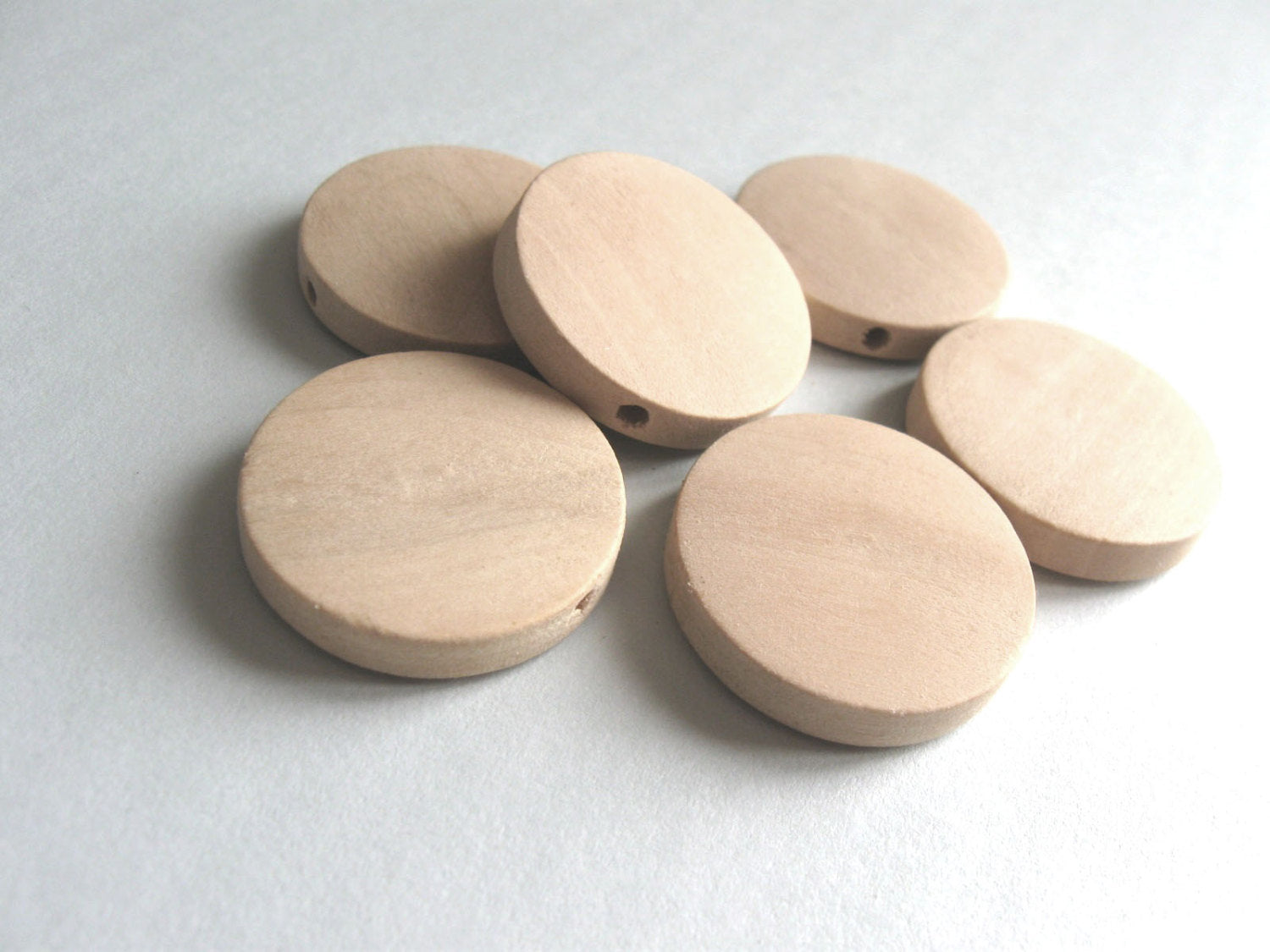 Flat wooden coin beads, Natural unfinished wood, Jewelry making