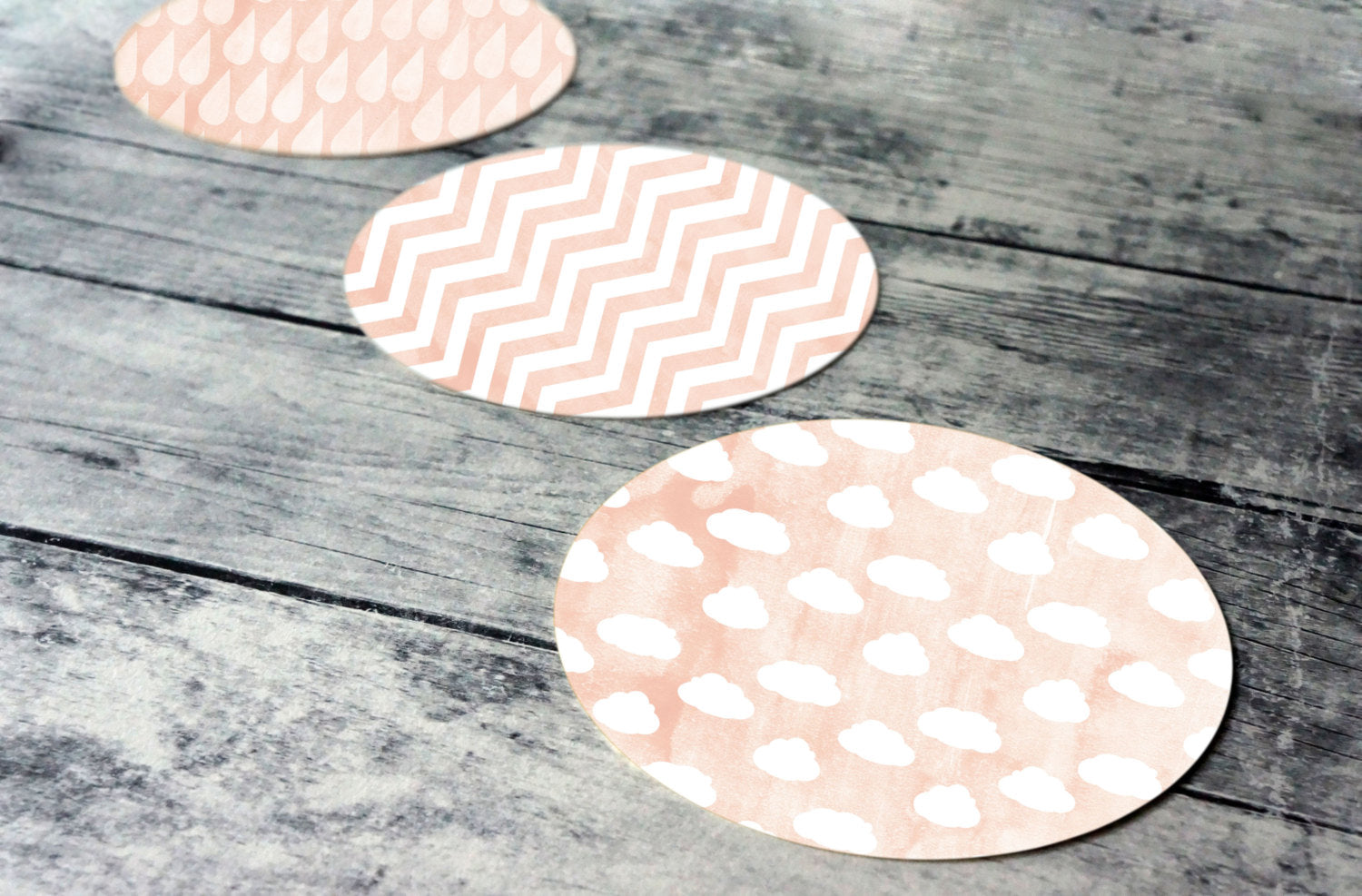 Printable round tags or cupcake toppers  - Peach Cloud, Rain, Chevron, Digital Circle Collage Sheet