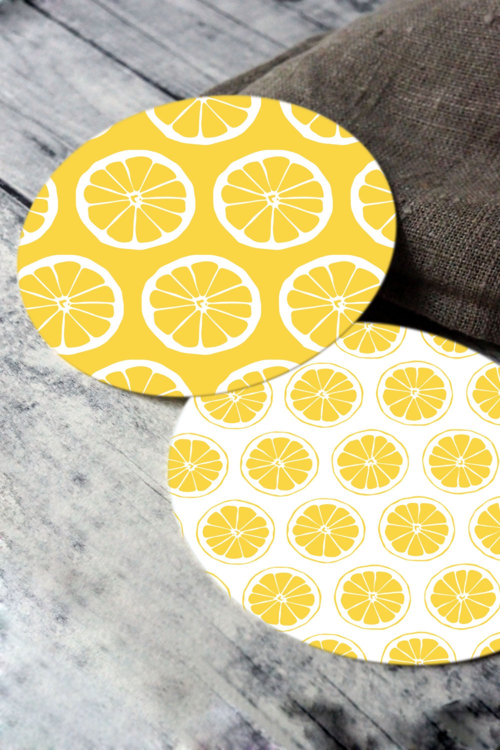Printable round tags or cupcake toppers  - Yellow Citrus and Dots Digital Circle Collage Sheet