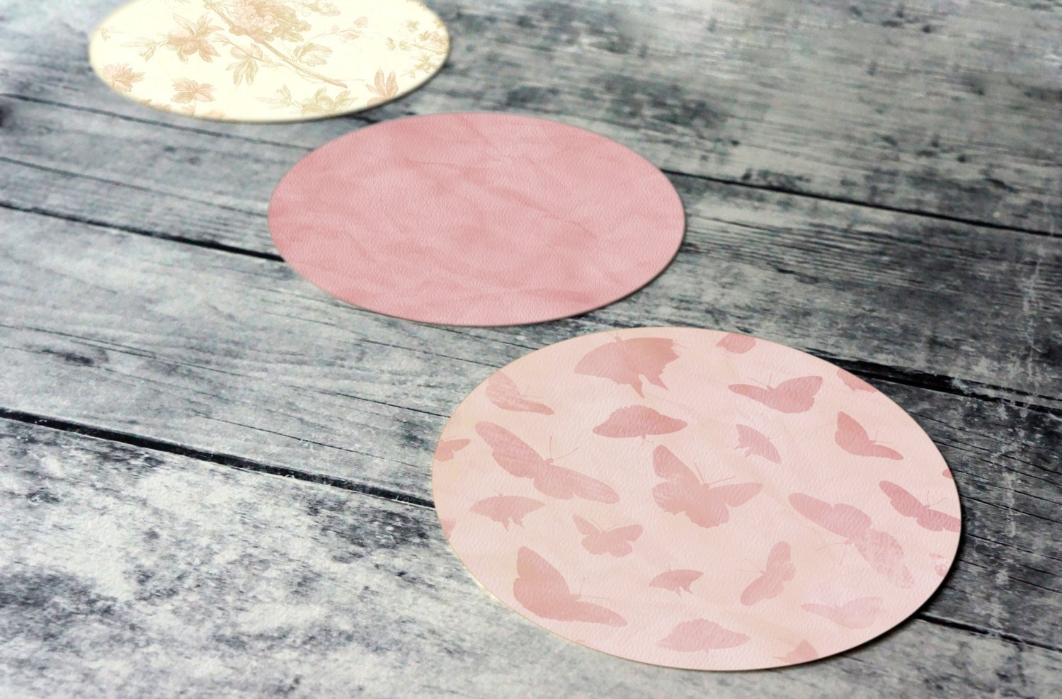 Étiquettes rondes de 50mm - Papillon, Rose et Fleurs - Images digitales cercles à imprimer
