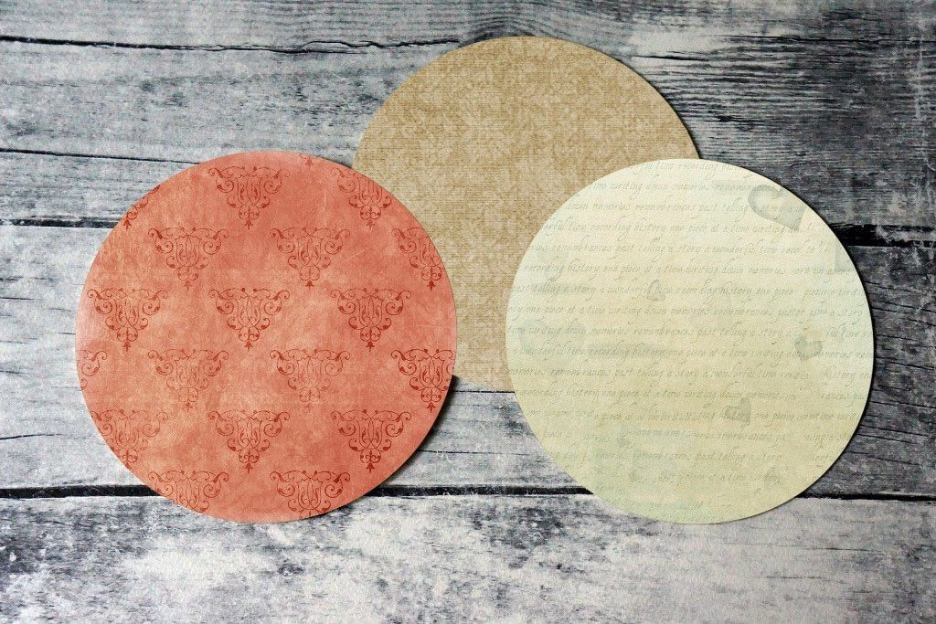 Étiquettes rondes de 50mm - Papier Vintage - Images digitales cercles à imprimer