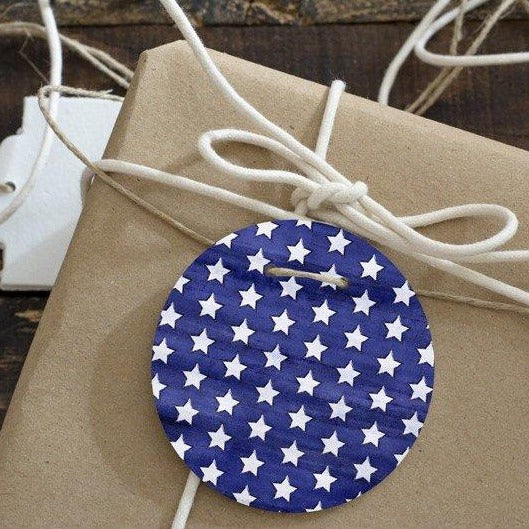 Digital Circle Collage Sheet - Blue Stars and Stripes - Printable round tags, cabochon or cupcake toppers