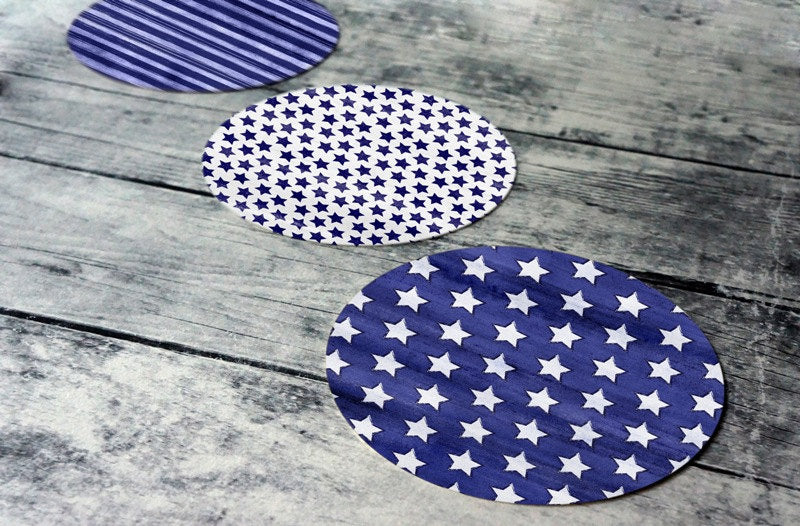 Digital Circle Collage Sheet - Blue Stars and Stripes - Printable round tags, cabochon or cupcake toppers