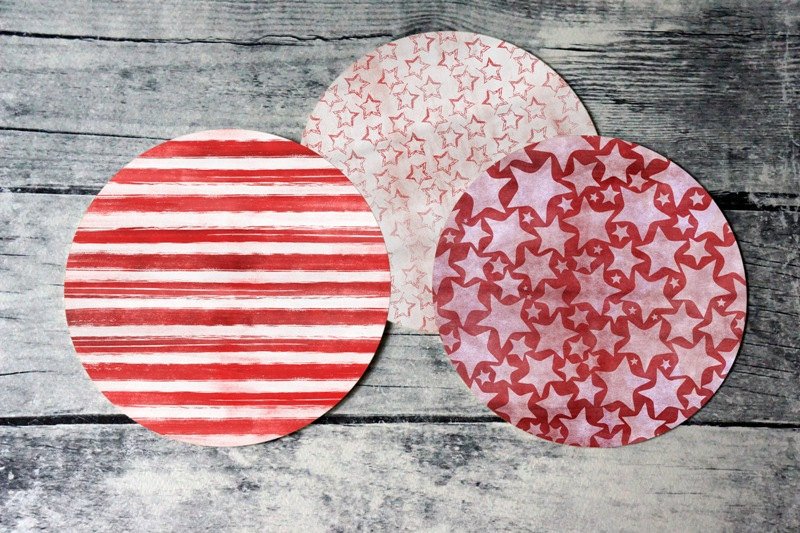Digital Circle Collage Sheet - Red Stars and Stripes - Printable round tags, cabochon or cupcake toppers