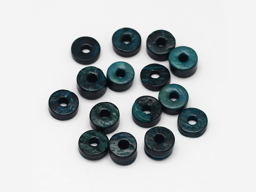 Teal Coconut Bead - 100 Eco Friendly Donuts Rondelle Disk Beads 9mm