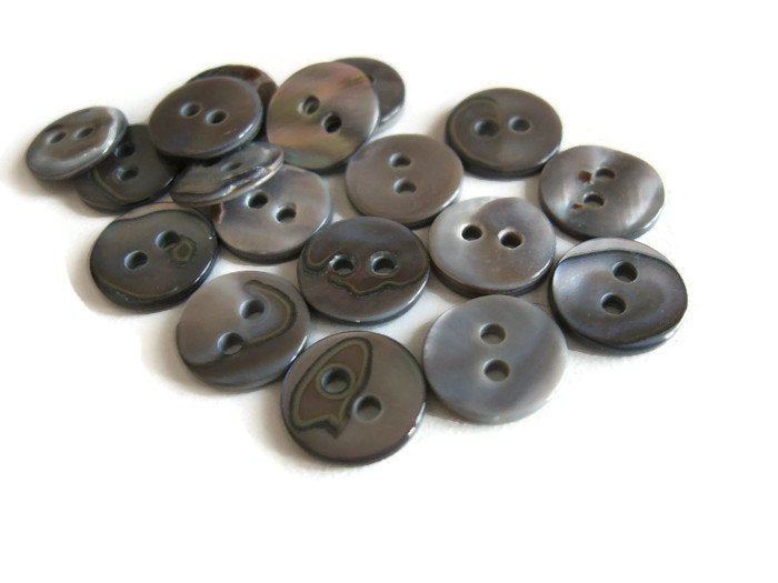 Bouton en nacre véritable 10mm - ensemble de 8 boutons gris