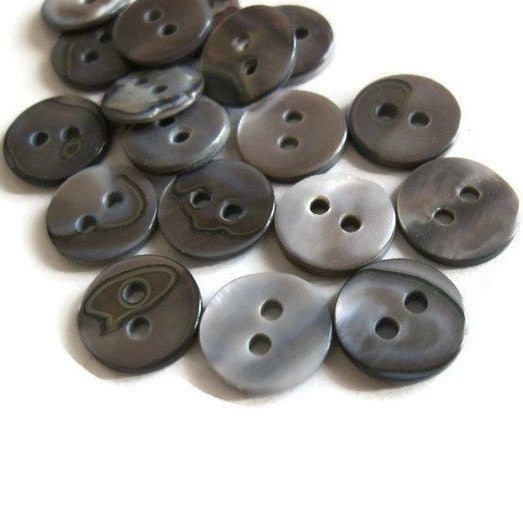 Mother of Pearl Shell Buttons 10mm - set of 8 eco friendly grey buttons