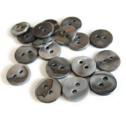 Mother of Pearl Shell Buttons 10mm - set of 8 eco friendly grey buttons