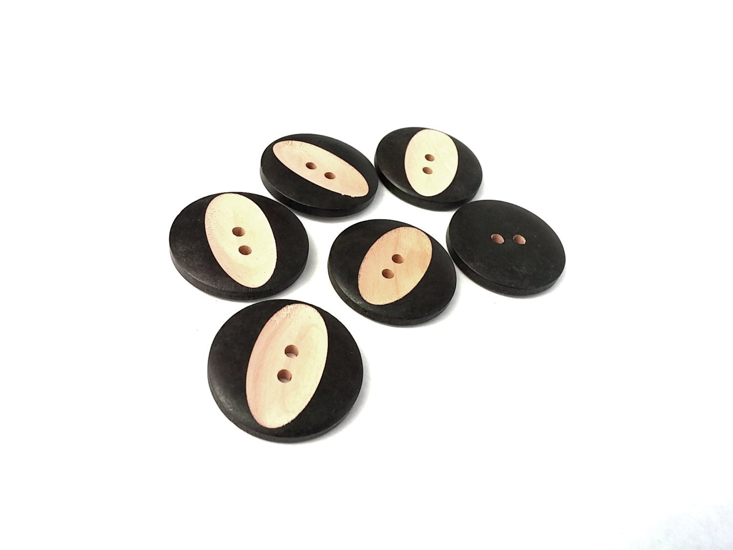 Carved Wooden Sewing Buttons 30mm - set of 6 wood buttons
