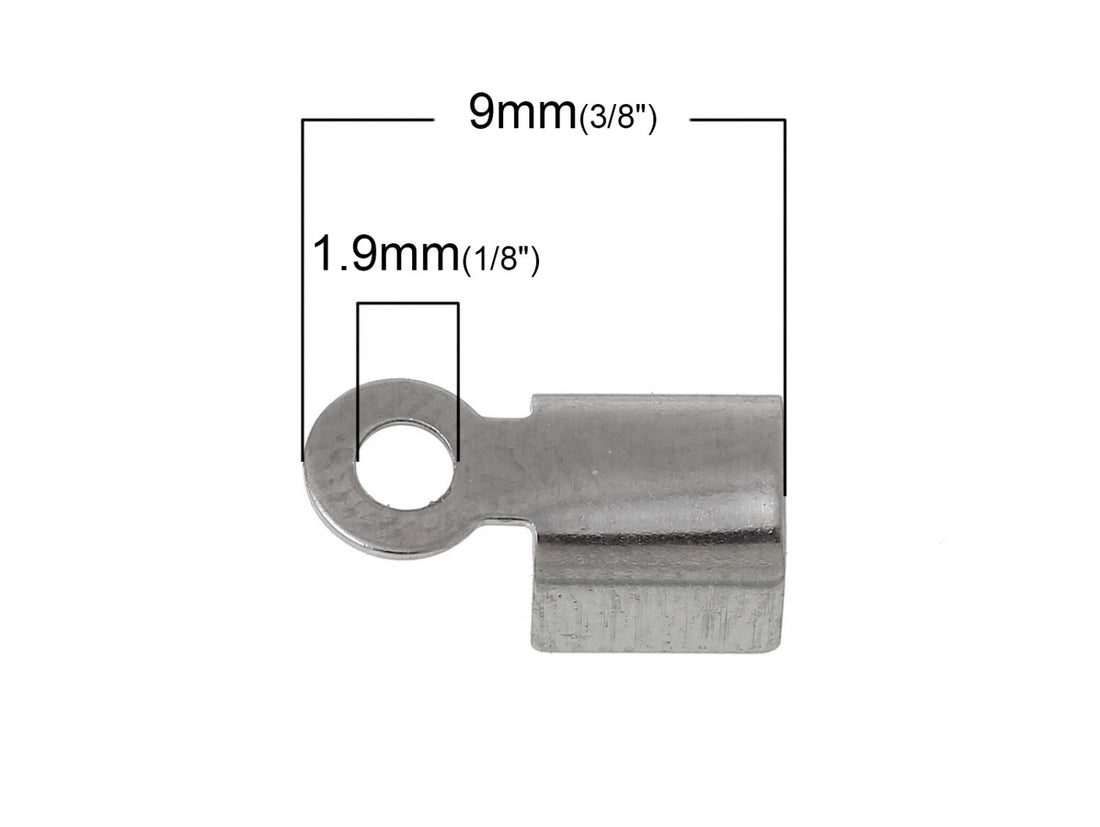 100 pcs Fold Cord Tips, Clasps, Ribbon Crimp End Caps - Fits 3.5mm - 304 Stainless Steel Cord Ends