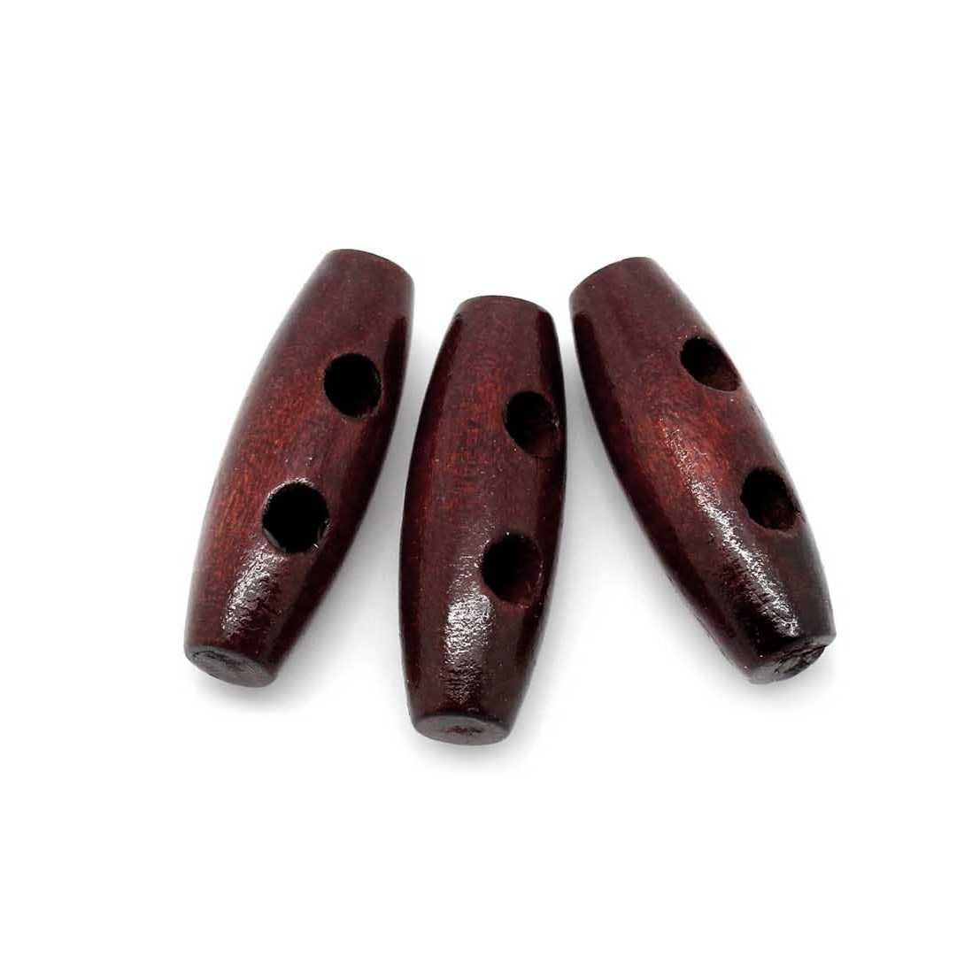 2 Large Toggle Buttons - Wood Dark Brown, Black 6cm (2 3/8)