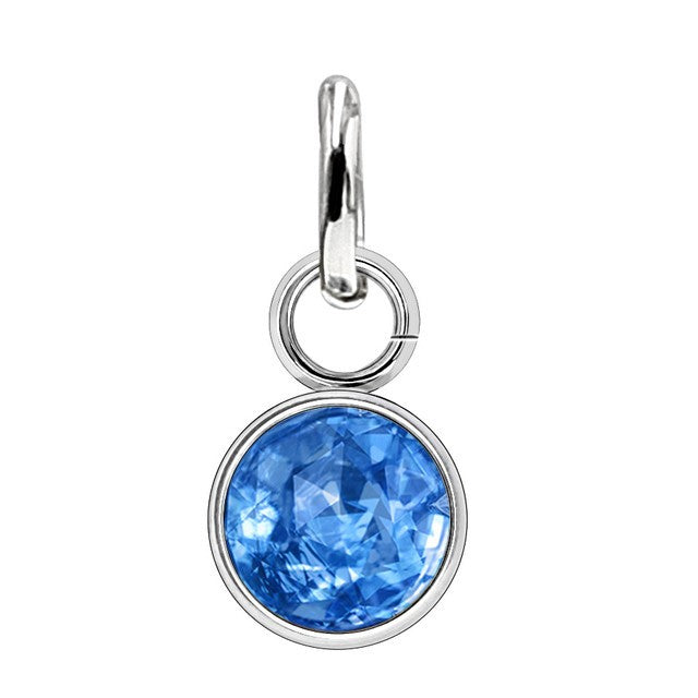 Mini Charms Crystal Birthstone Capri Blue 6mm Silver Plated