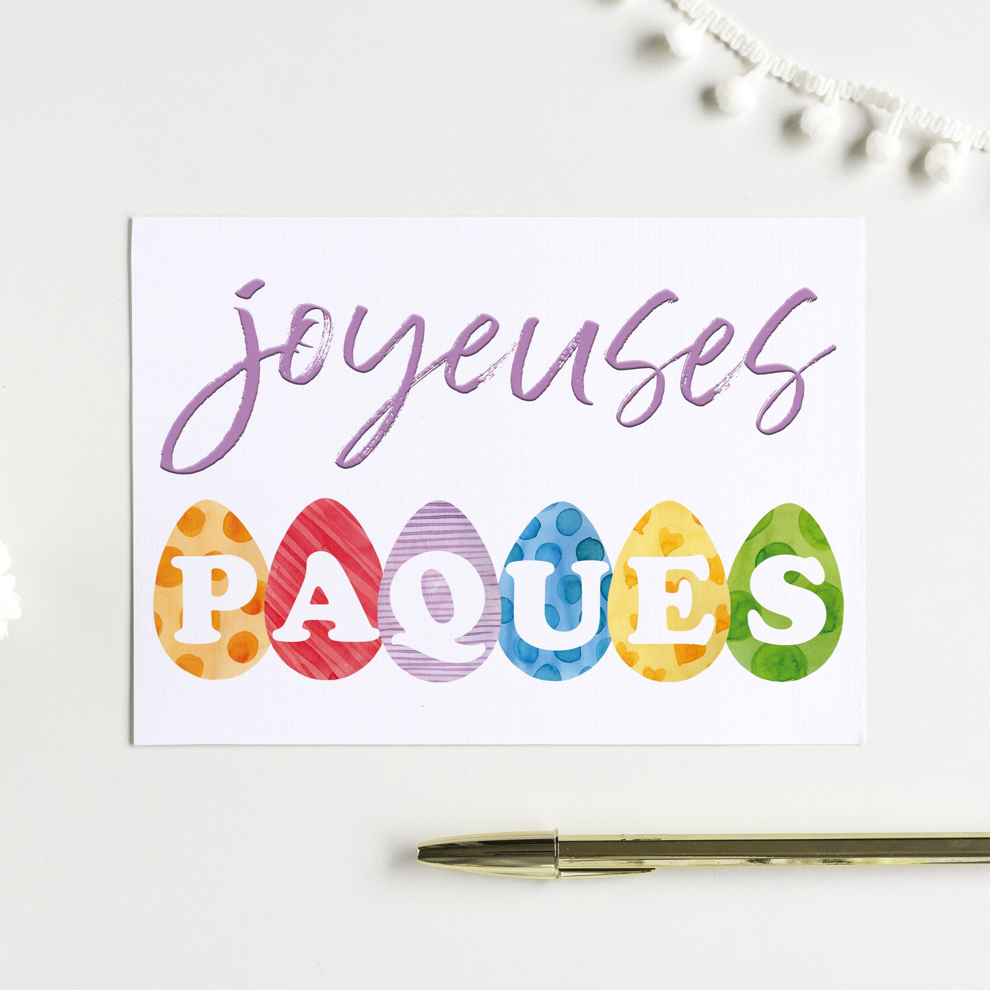 JOYEUSES PAQUES greeting card - Printable instant download Easter eggs card